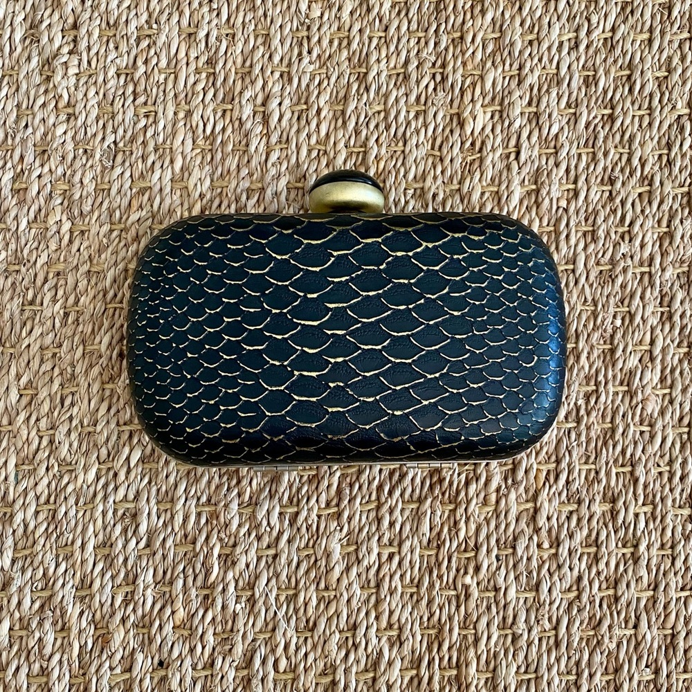 Printed Black Leather Skin Clutch